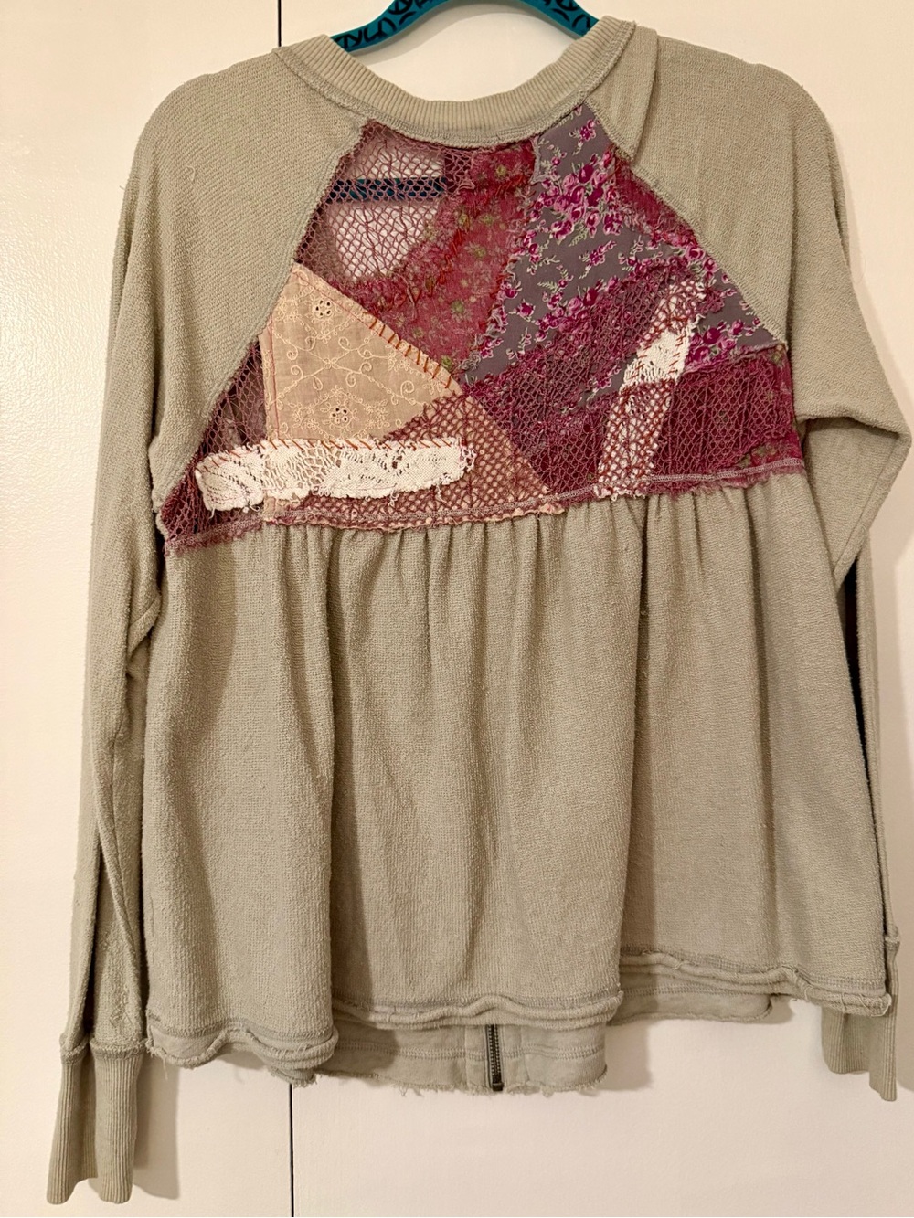 RARE 2009 Free People Deconstructed Patchwork Lace Back Zip Jacket S